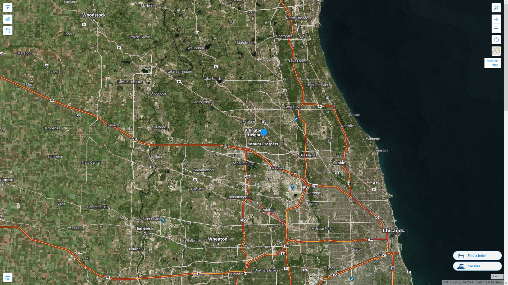 Arlington Heights illinois Highway and Road Map with Satellite View